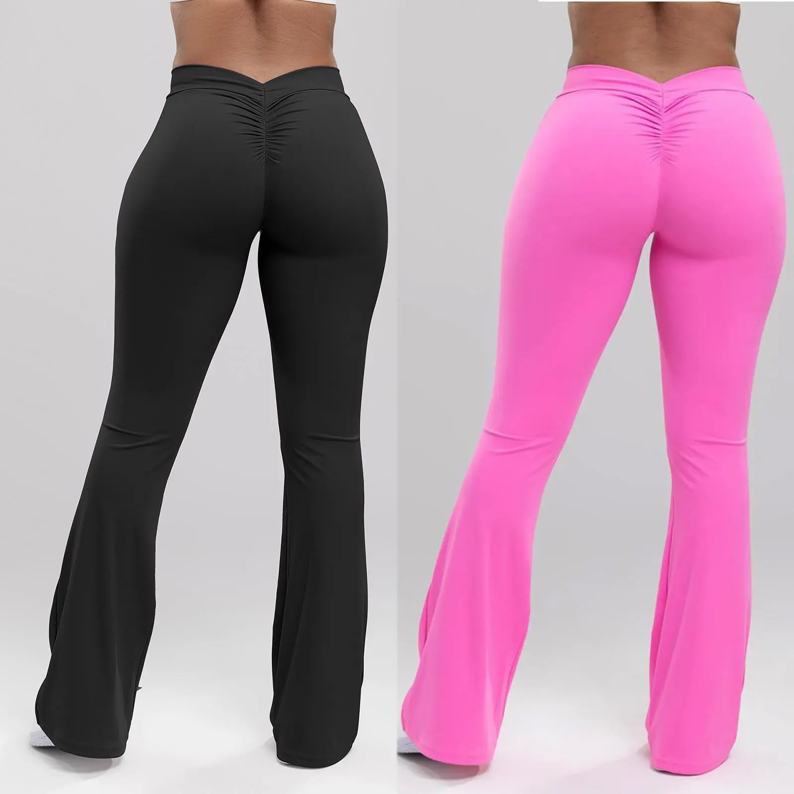 Women's High Waist Flare Leggings, Buttery Soft V-Back Scrunch Booty Lifting Fitness Pants for Gym & Yoga, Female Gym Clothes, Flared Yoga Bottoms, Gym Exercise Activewear