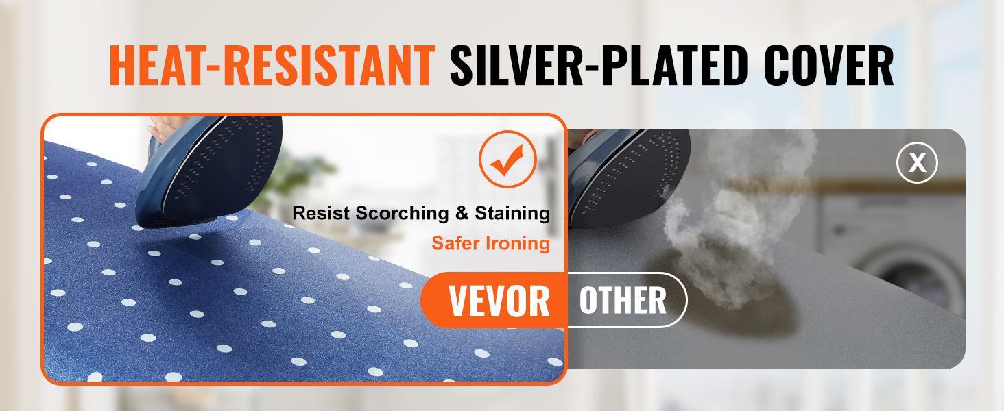 VEVOR Ironing Board with Bottom Storage Tray, Thickened 4 Layers Iron Board with Heat Resistant Cover and 100% Cotton Cover, 10 Adjustable Heights Ironing Board for Home Laundry Room Use (Size 55x15)