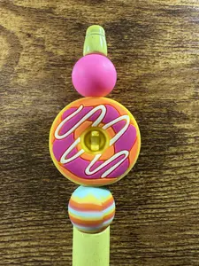 "Neon Pink Icing Doughnut" Beaded Ink Pen