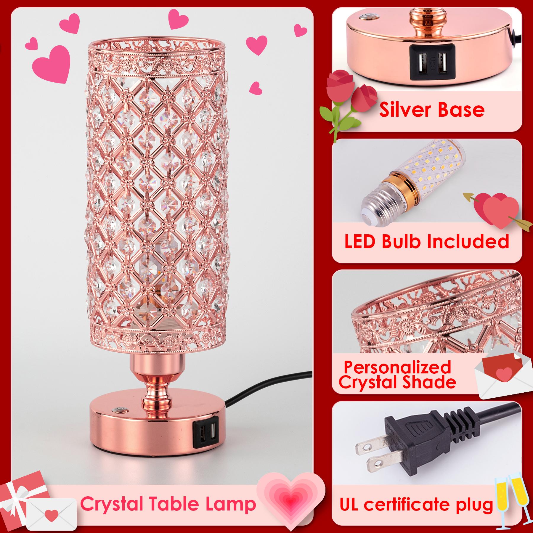 Yarra-Decor Crystal Bedside Black Table Lamp 3 Color Options Lamps for Bedroom Modern USB Nightstand Lamp with Black Chrome Crystal Shade Decorative Lamps for Living Room (LED Bulb Included) Lighting Christmas gifts Valentine's Day gifts