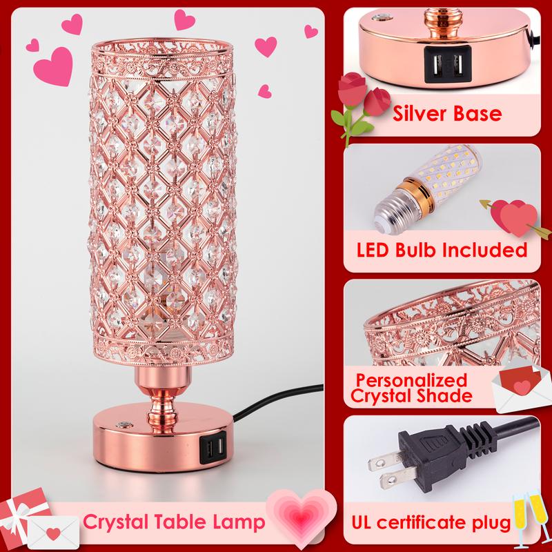 Yarra-Decor Crystal Bedside Black Table Lamp 3 Color Options Lamps for Bedroom Modern USB Nightstand Lamp with Black Chrome Crystal Shade Decorative Lamps for Living Room (LED Bulb Included) Lighting Christmas gifts Valentine's Day gifts