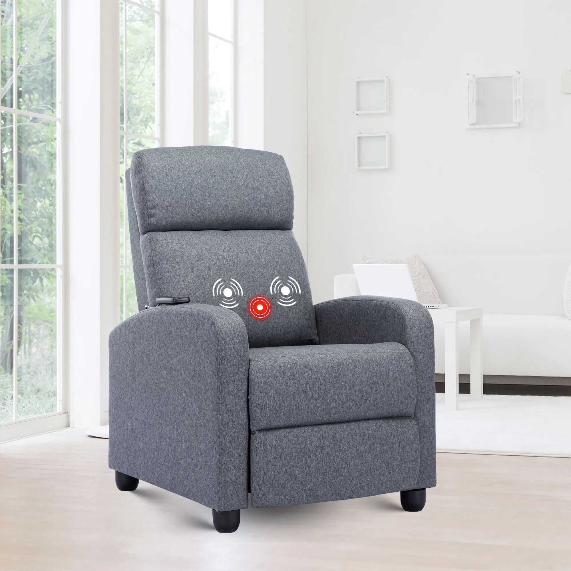 [memorialday] EBELLO Massage Recliner Chair Fabric Winback Recliner Chairs, Modern Padded Seat Reclining Chair Single Sofa for Living Room, Adjustable Home Theater Seating Office (Light Grey)
