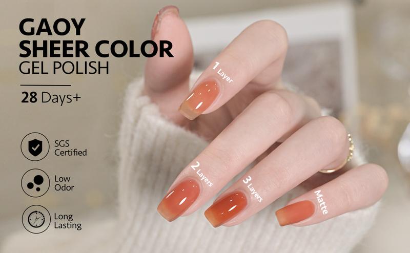 GAOY Vibrant Brown Jelly Gel Nail Polish of 6 Transparent Milker Nude Brown Red Pink Colors Sheer Gel Polish Kit for Salon Gel Manicure and Nail Art DIY at Home