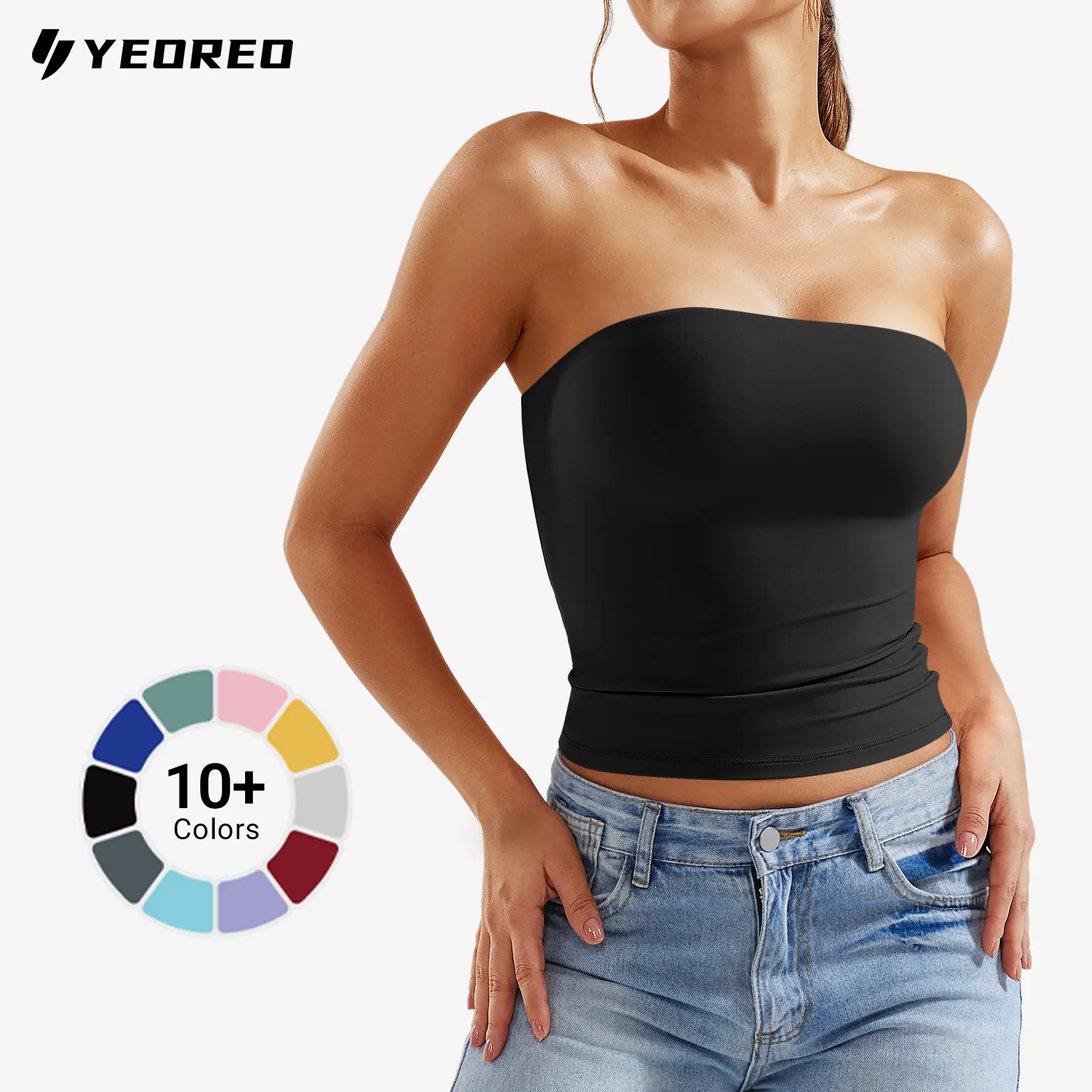 YEOREO Sophie Women Sexy Long Tube Tops Double Lined Basic Y2K Summer Cute Strapless Fitted Bandeau Going Out Crop Top summderfinds sohochic,back to school,back to school haul
