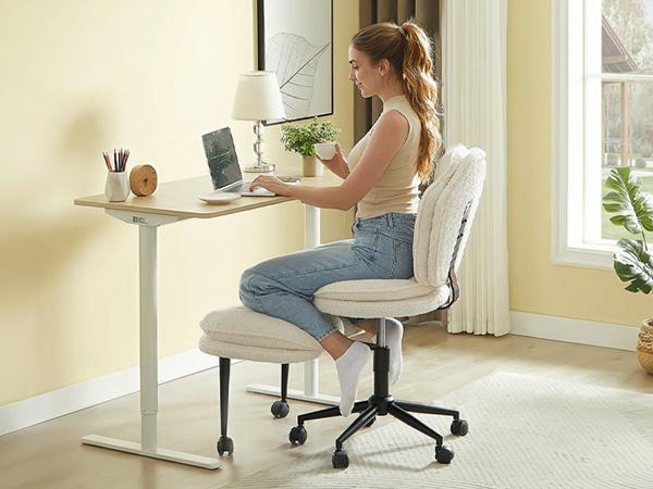 Pinmoco Cloudy Ergonomic Cross Legged Swivel Chair - Adjustable Height, Teddy Fabric, Cloud Comfort Pet-Friendly Desk Chair with Full Lumbar Support, Extra Wide Seat, Versatile for Home & Office Use Pinmoco Cloudy Ergonomic Cross Legged Swivel Chair - Adjustable Height, Teddy Fabric, Cloud Comfort Pet-Friendly Desk Chair with Full Lumbar Support, Extra Wide Seat, Versatile for Home & Office Use