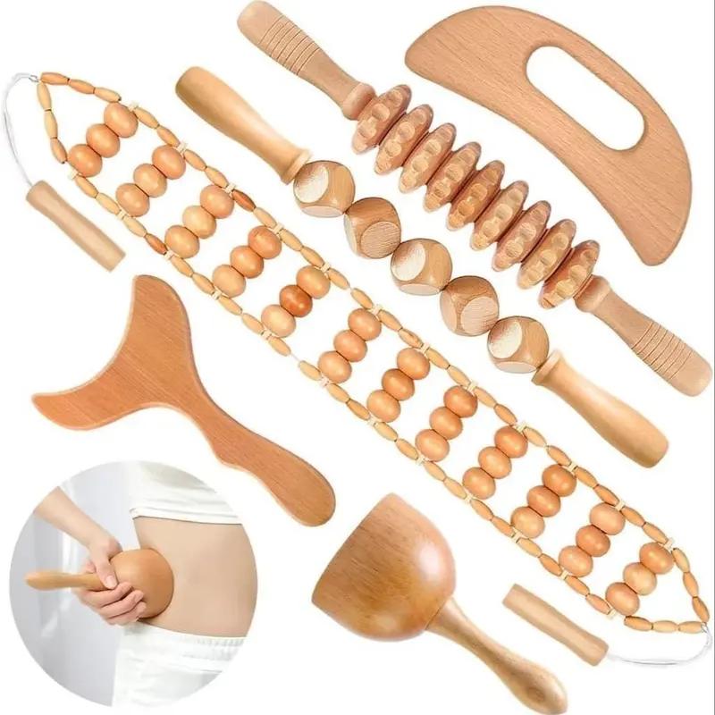 Wooden Massage Tool Set – 6 Counts Manual Massage Tools – For Body & Face Sculpting – Muscle Relaxation & Stretching – Home, Sports, Outdoor Gua Sha Tool Set – Scalp Massager – Back Massager – Foot Massager & Dealsforyoudays & Manual Massage Tools