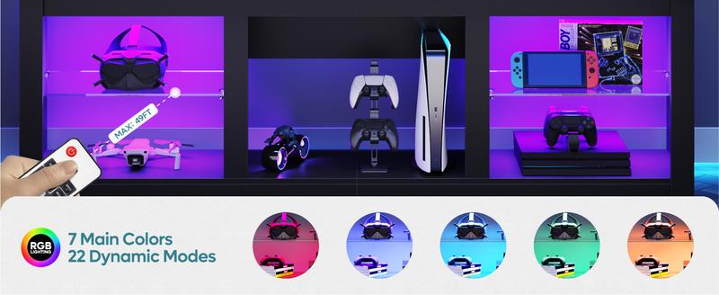 Bestier 70 Inch TV Stand for TV up to 80", LED Entertainment Center with Glass Shelves for Living Room