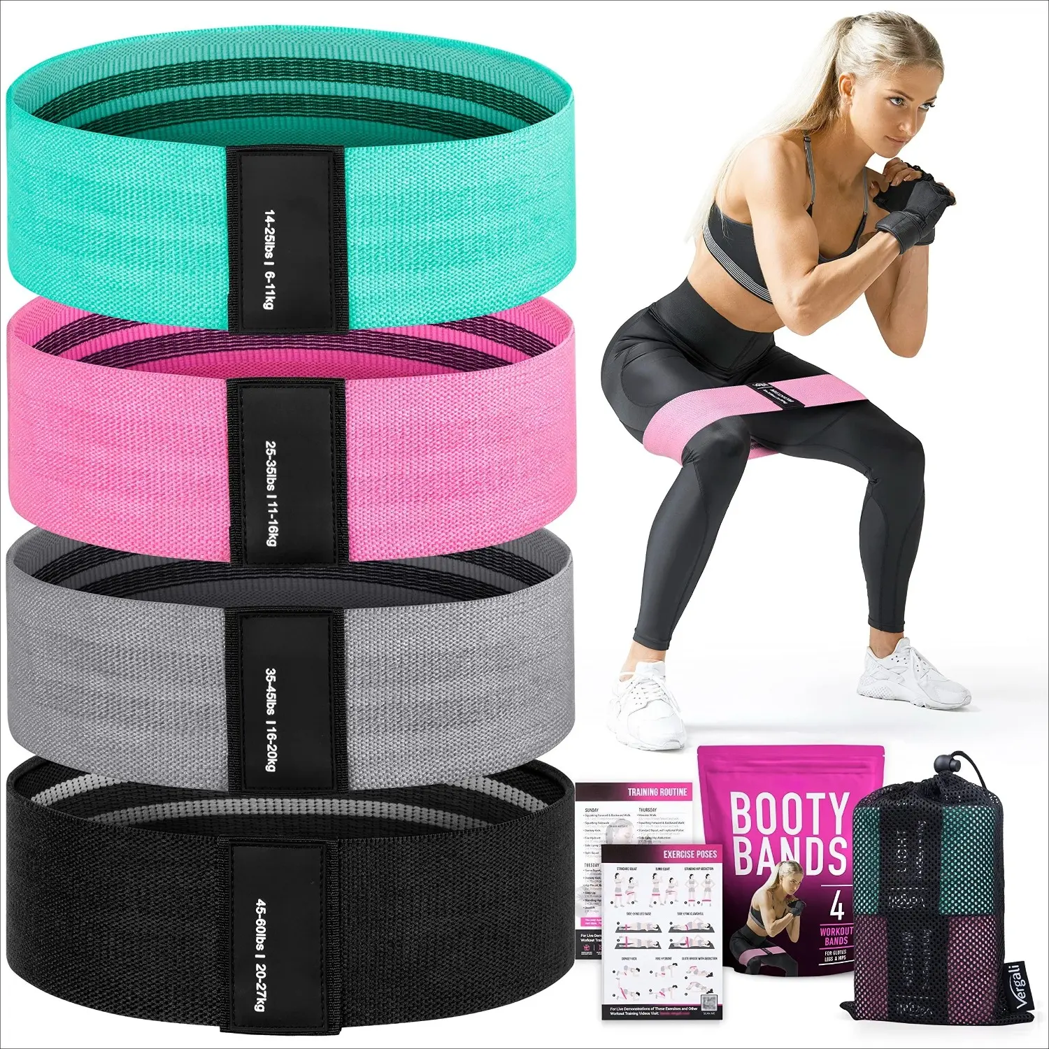 Resistance Bands for Working Out with Workout Bands Guide,4 Booty Bands for Women Men Fabric Elastic Bands for Exercise Bands Resistance Bands for Legs Bands for Working Out Hip Thigh Glute Bands Set