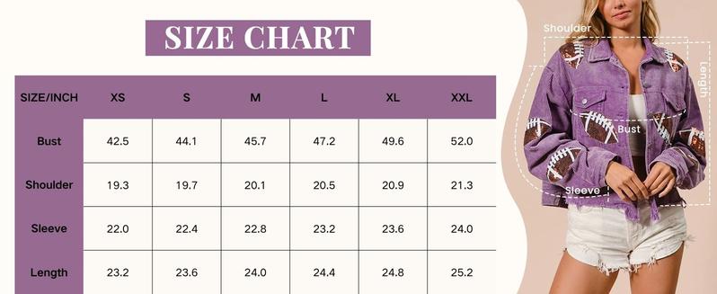 Ommig Womens Game Day Corduroy Sequin Football Cropped Jacket Rugby Oversized Lapel Button Down Shirt Shacket Coat