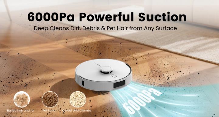 AIRROBO TBT50+ Robot Vacuum and Mop (6000Pa Suction) Ultrasonic Carpet Sensor, 60-Day Self-Cleaning, LiDAR Navigation and Mapping, Voice/App Control, 240min Runtime