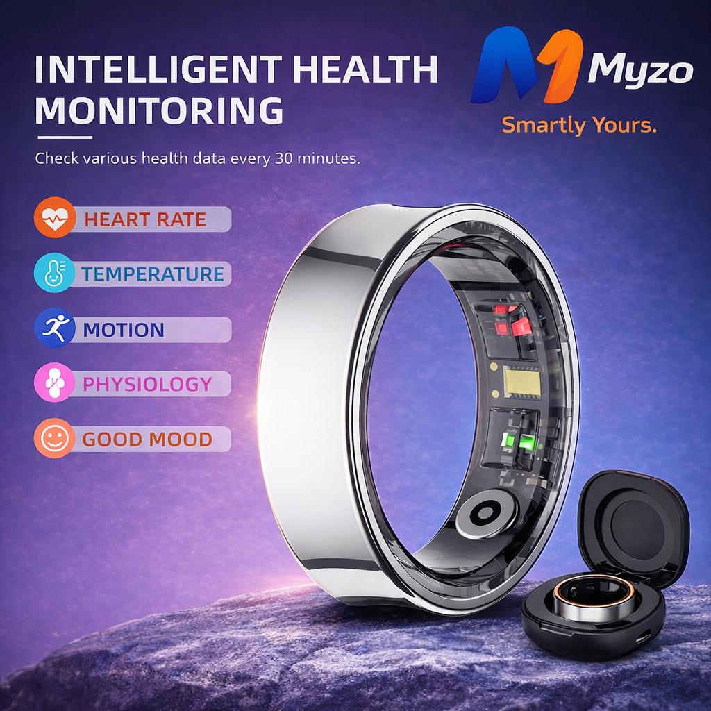 Myzo R09 Smart Ring – Body Temp/HRV/Heart Rate/Stress/Menstruation/Steps/Calories/Remote control