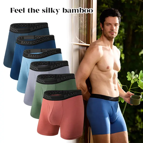 BAMBOO COOL Men's 6-Pack Plain Bamboo Fabric Boxed Boxer Briefs - Breathable, Moisture-Wicking, Comfortsoft, No Ride Up, Non-Fading Underwear for Active Men, Sportswear, Modern Christmas Gifts, Boxed Men's Boxer Briefs