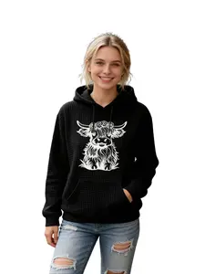 Valentine'S Day Sweatshirt Casual Highland Cow Print Hoodie for Women - Loose-Fit Long Sleeve Crew Neck Sweatshirt, Soft Warm Fabric, Comfortable Daily Wear Top for Fall and Winter Season