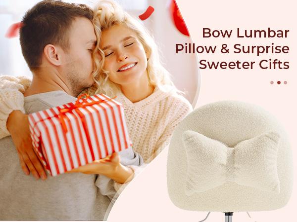 COMHOMA Teddy Velvet Office Chair with Wheels - Versatile Height Adjustment 17.7" to 23.6" - Ergonomic Design with Bow Lumbar Pillow - Compact Armless Vanity Chair for Desk & Bar Stools - Perfect Gift COMHOMA Teddy Velvet Office Chair with Wheels - Versatile Height Adjustment 17.7" to 23.6" - Ergonomic Design with Bow Lumbar Pillow - Compact Armless Vanity Chair for Desk & Bar Stools - Perfect Gift