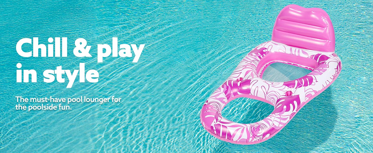 Inflatable Pool Floats Lounger Adult, Pool Float Lounge Raft Floaties Water Floating Recliner Chair with Cup Holders Foot Rest Swimming Floaty Father's Day Gifts / Electric Air Pump