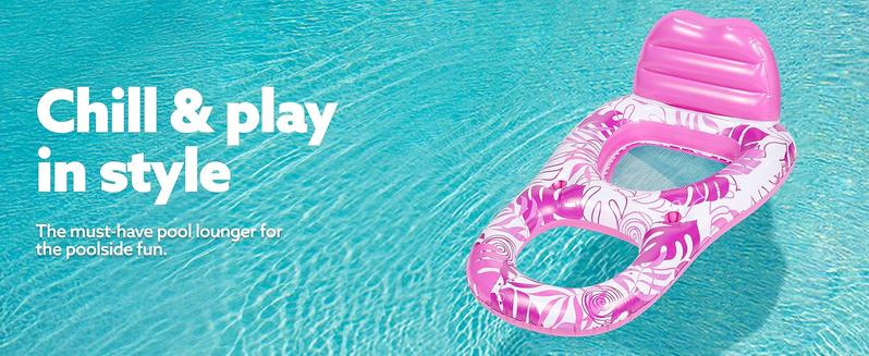 Inflatable Pool Floats Lounger Adult, Pool Float Lounge Raft Floaties Water Floating Recliner Chair with Cup Holders Foot Rest Swimming Floaty Father's Day Gifts / Electric Air Pump