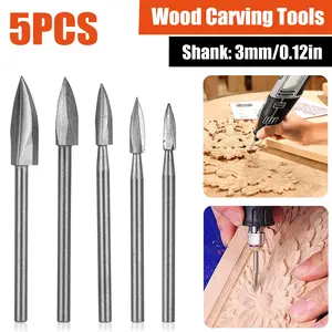 5Pcs Wood Carving Drill Bit Set-High Speed Steel Engraving Cutter Tool Kit,Wood Crafts Grinding Woodworking Tool for DIY Model Micro Sculpture
