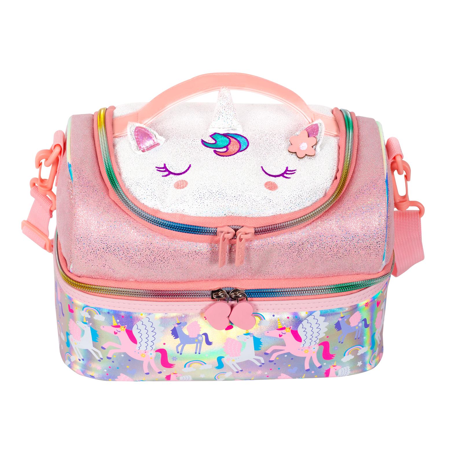 Double Decker Insulated Lunch Bag Tote - 27x18x18cm with Adjustable Strap, 3D Cat Design, Waterproof PU Material, Ideal for Picnic, Party & Travel Zipper Colorful