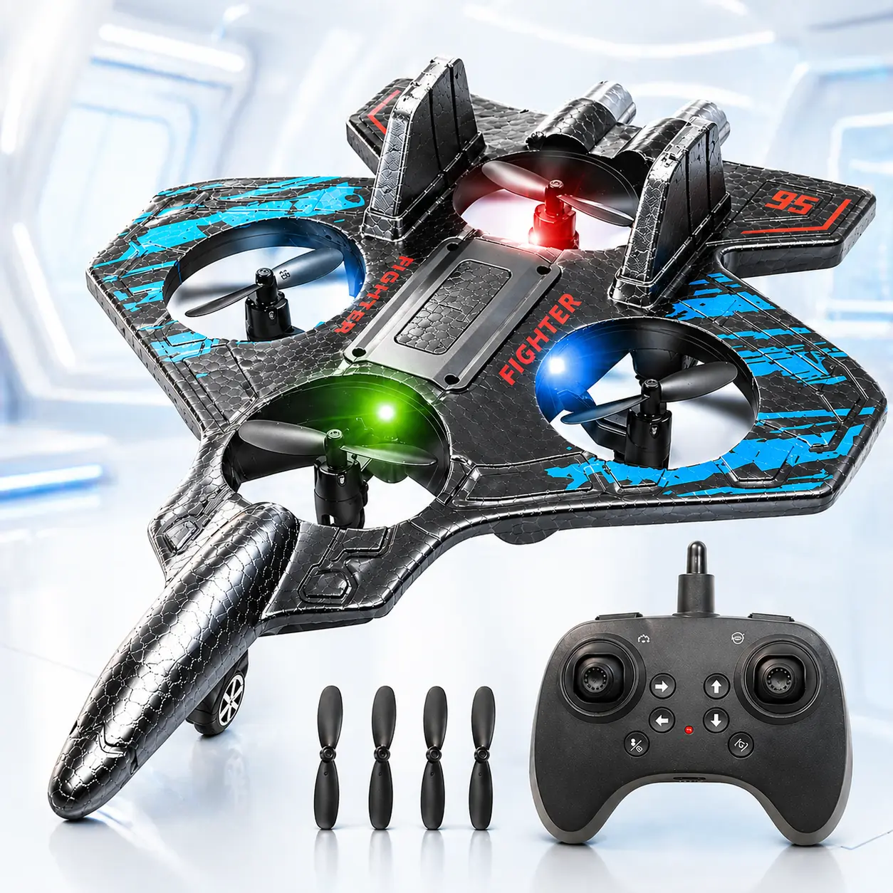 RC Jet Plane Toy for Kids, Remote Control Drone with LED Lights, 360 Flip Stunt, Foam Aircraft and Easy Flying Control
