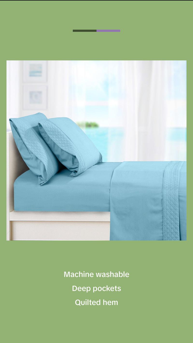 Elegant Comfort Quilted 4-Piece Sheet Set - Premium Hotel Quality with Deep Pocket and Quilted Hem Design