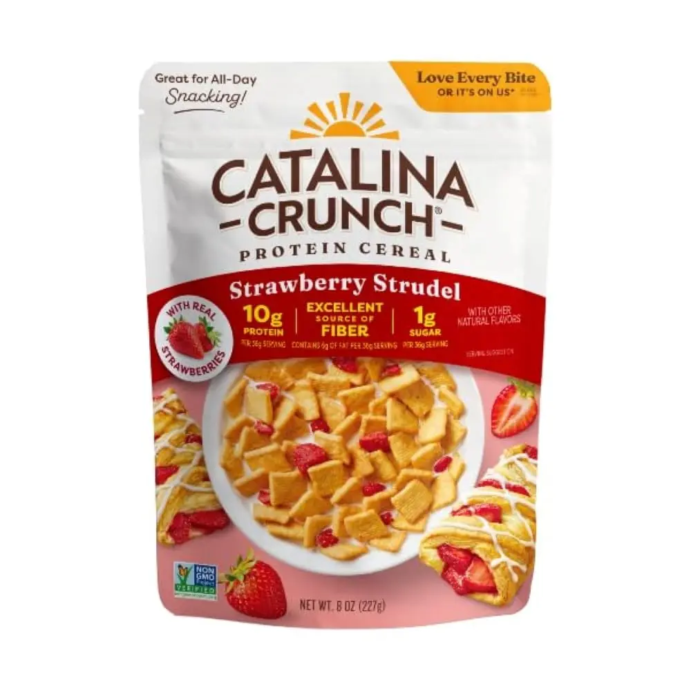 Catalina Crunch Strawberry Strudel Protein Cereal, 8 oz Bag, High Protein Breakfast Cereal, 10g Protein, Gluten Free, No Added Sugar, High Fiber Crunchy Cereal, Low Carb Breakfast & Anytime Snack