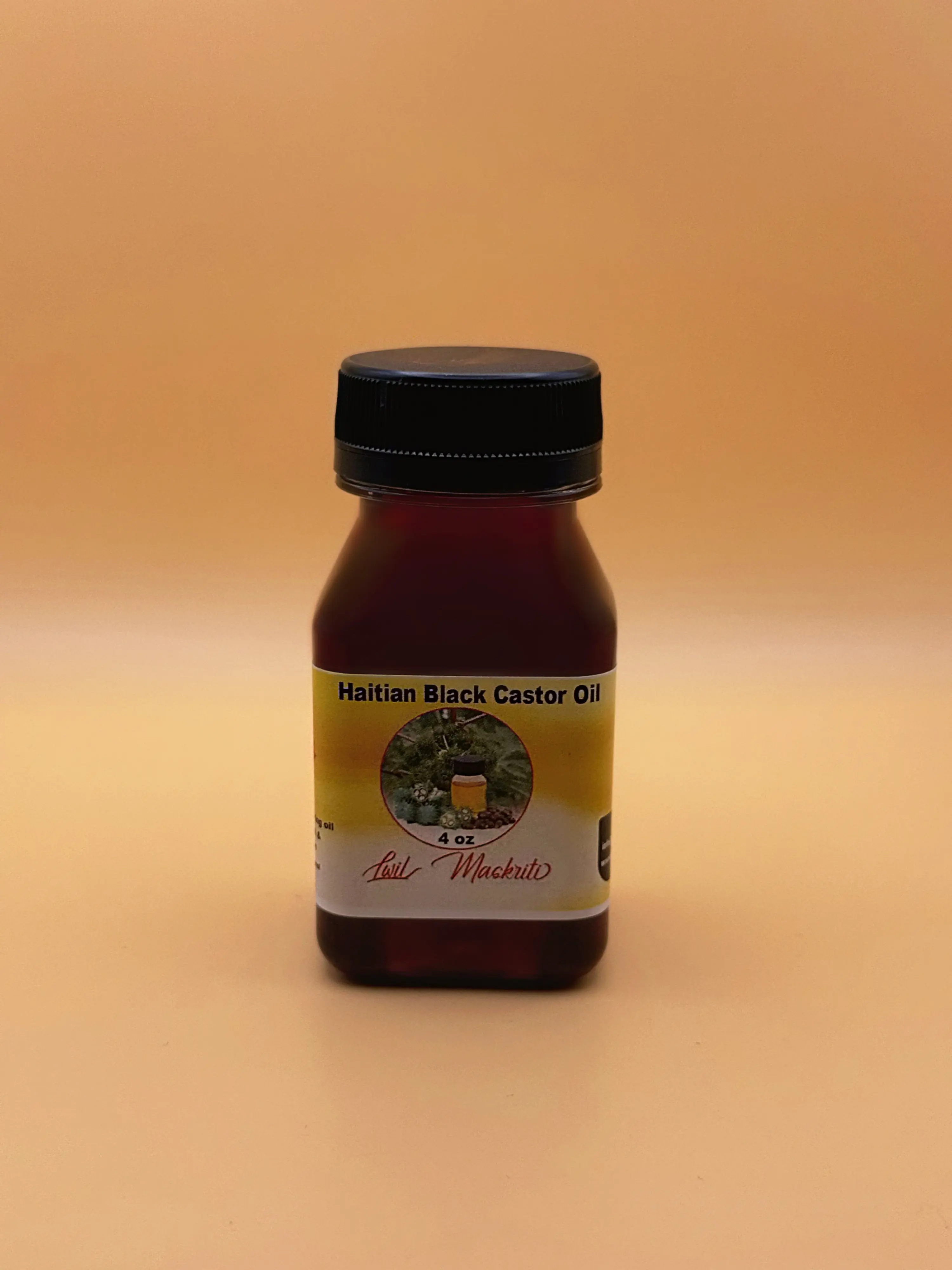 Premium Haitian Black Castor Oil, Lwil Maskristi 4oz