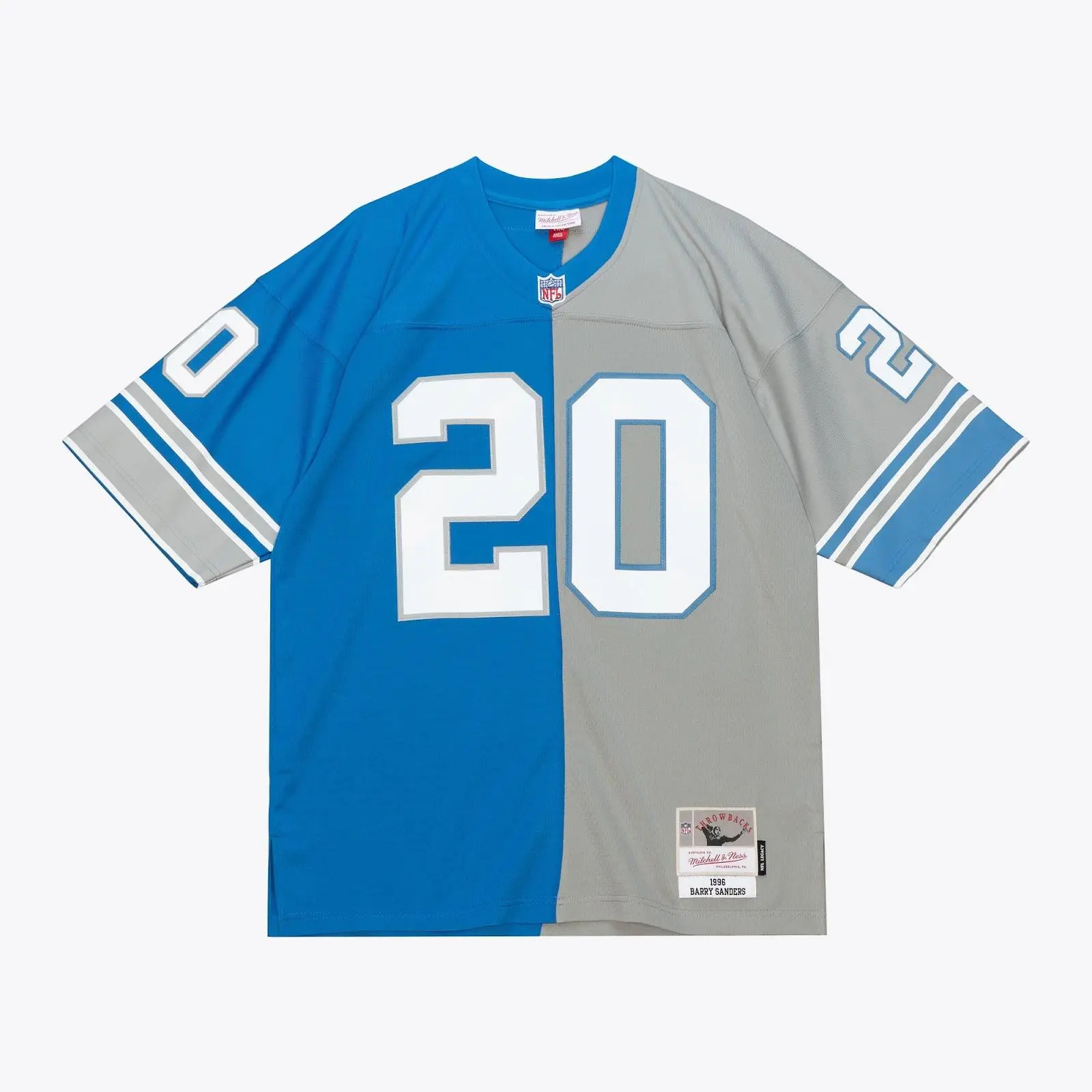 Mitchell & Ness Men's Barry Sanders 1996 Blue and Silver Detroit Lions Split Legacy Replica Player Jersey - Male Clothing, Football Fanwear, Legacy Look, Short Sleeve Tops, Player Number