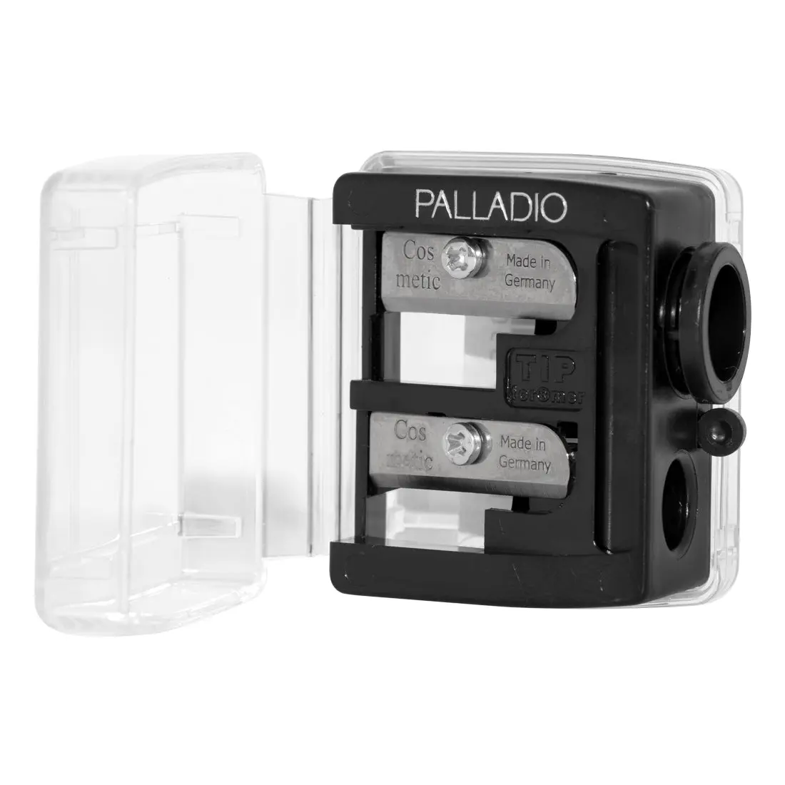 Palladio 3-in-1 Double Barrel Cosmetic Pencil Sharpener – Compact, Durable Cosmetic Makeup Tool with Cover, Stainless Steel Blade, Size Adjuster for Small & Extra Large Lip, Eye, Brow Makeup Pencils (Flawless Sharpening), Brow Pencil Sharpeners, Eyeliner