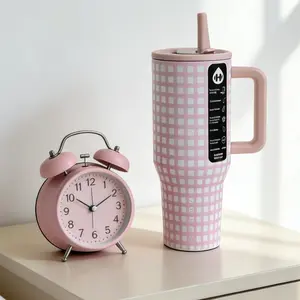 HydroJug 40oz Pink-White Gingham Insulated Tumbler - Large Capacity & Leak-Proof for Commute & Office Use coffee mug racing water bottle outdoor dispenser