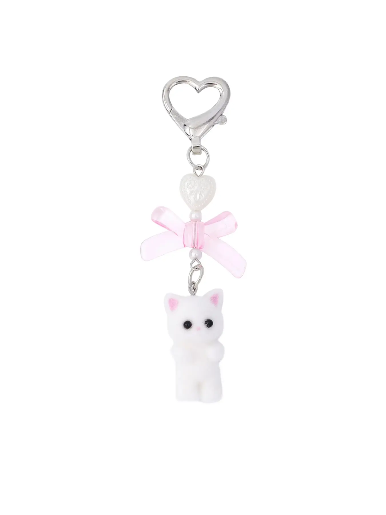 Cute Kitty Keychain, Fuzzy Cat Decor Gift, Heart Bow Pendant, Women & Girls Kawaii Cat Bag Charm, Adorable Accessory, Trendy Cute Aesthetic Keychain, Soft Keychain for Purse