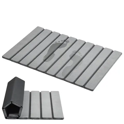 Foldable Stone Bath Mat, Super Absorbent Diatomaceous Earth Mats, Non-Slip 23.6 x 15.5 Inch Quick Drying Mat, Compact and Easy to Store Bath Mats for Bathroom, Easy to Clean, Grey