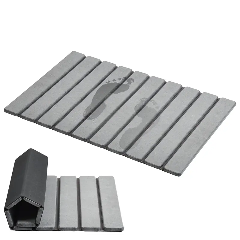 Foldable Stone Bath Mat, Super Absorbent Diatomaceous Earth Mats, Non-Slip 23.6 x 15.5 Inch Quick Drying Mat, Compact and Easy to Store Bath Mats for Bathroom, Easy to Clean, Grey