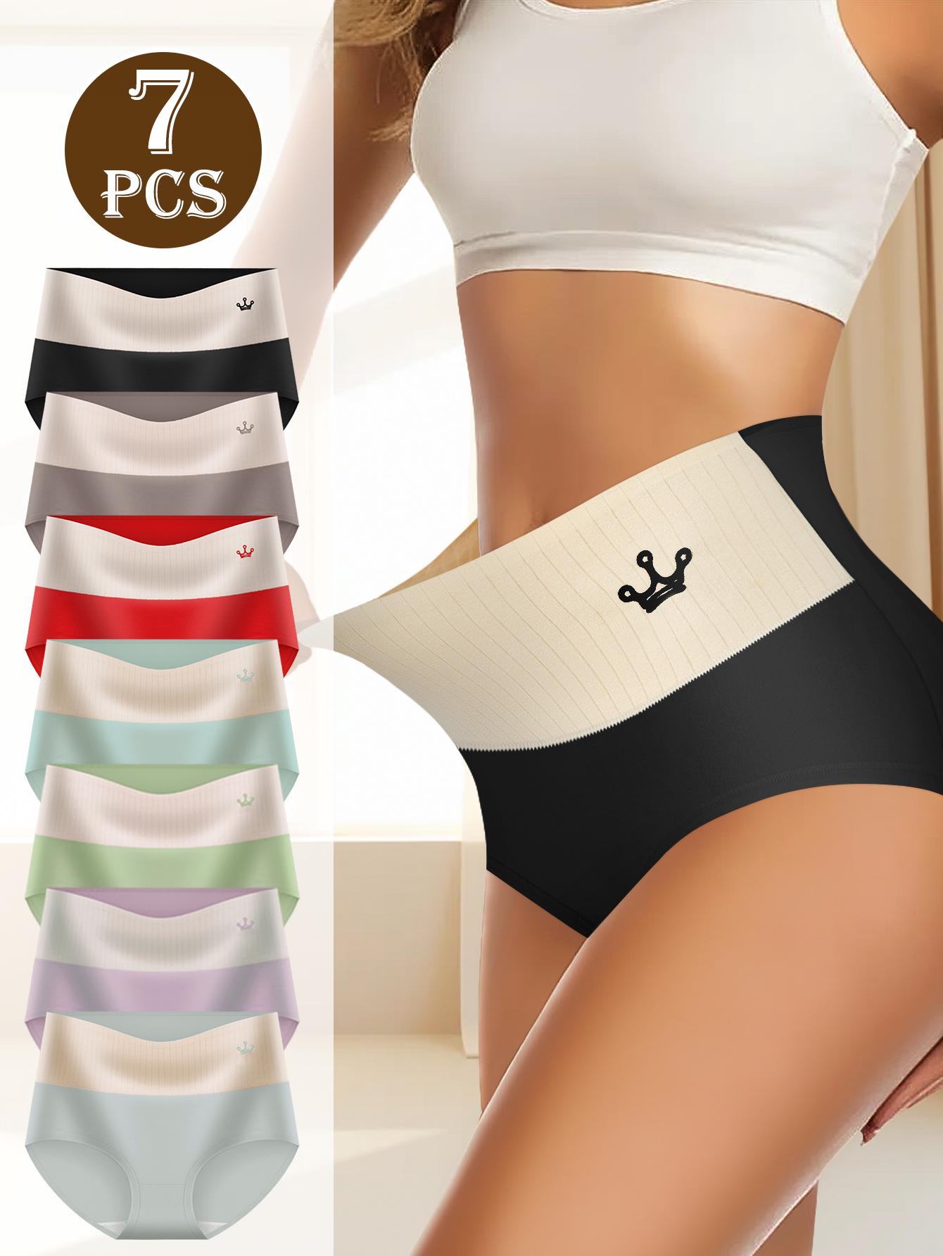 QUASTI Women's 7-Pack High-Waisted Cotton Seamless Compression Briefs - Color Block Style, Soft Elastic Comfortable Fabric, Tummy Control, Hip Lifting, Anti-Ride Up, Breathable, S-XXL, 7 Pcs / 7 Color, Elegant