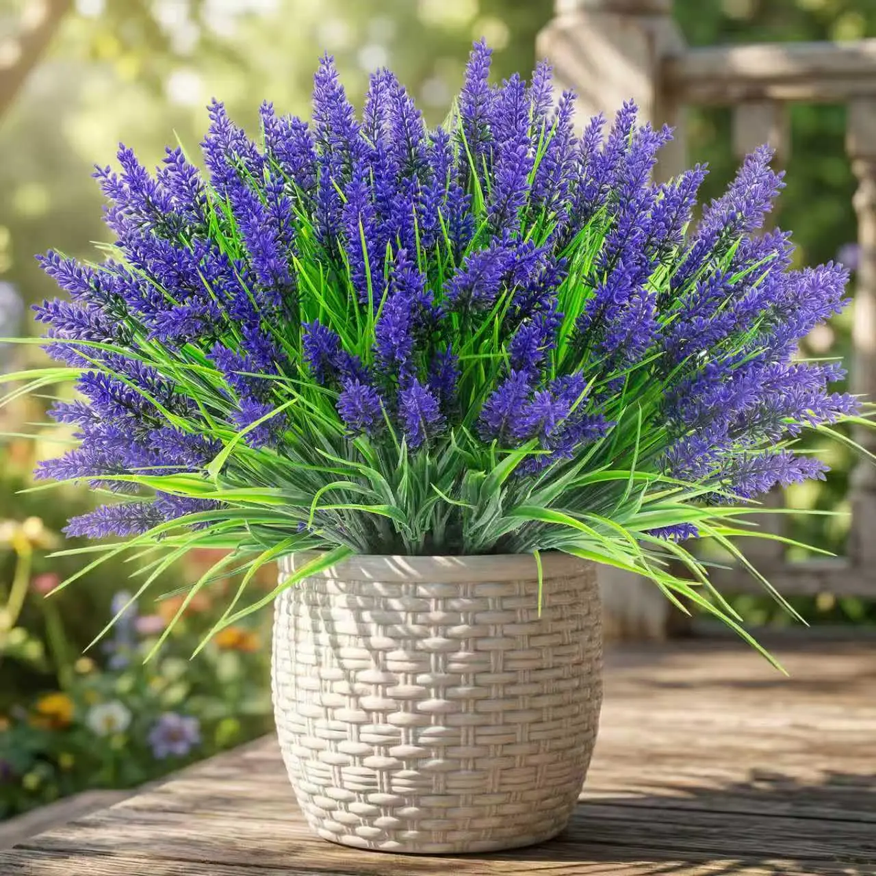 12Pcs UV-Resistant Faux Leaves Artificial Lavender Flowers, Decorative Home Decor Fake Greenery Grass with Purple Blooms for Pot, Window Garden & Hanging Planter (22, Purple), Faux Leaves Artificial Flowers