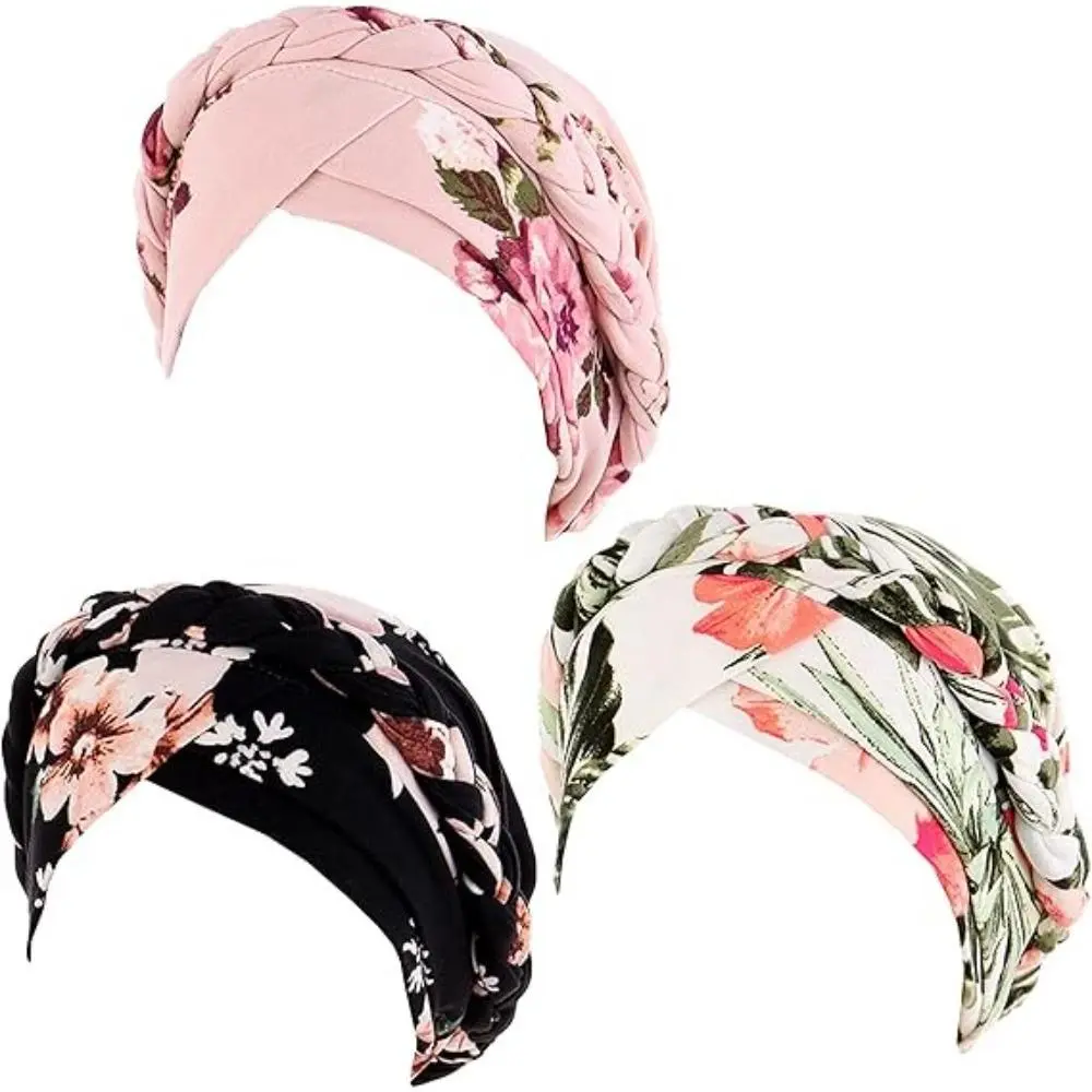 Women's 3-Pack Printed Fabric Turban Wrap - Floral Print Scarf, Chemo Cover Beanie, Outdoor Exercise Hat, Multi-Use Hair/Neck Accessory