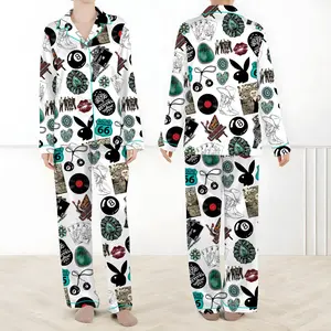 Cowgirl Cowboy Western Satin Pajama Set, Route 66 Rodeo Cowgirl PJs, Vintage Western Cow Boy Sleepwear, Country Western Loungewear, Turquoise Western Print Pajamas, Retro Americana Nightwear Gift for Her Him