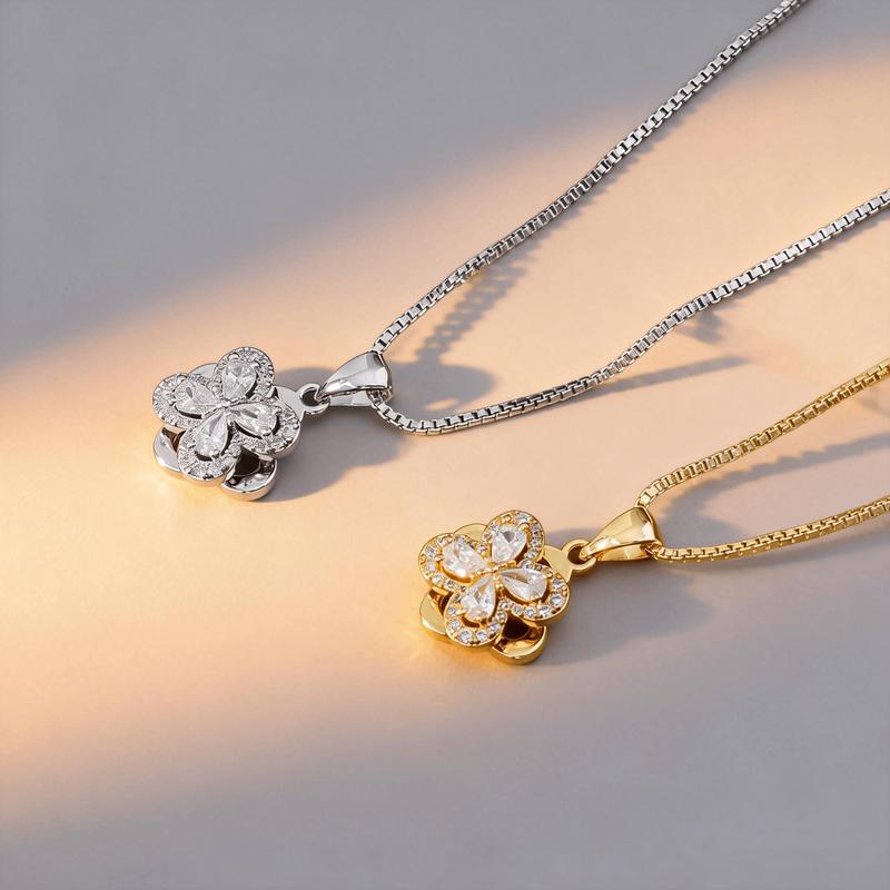 Turandoss Lucky Spinning 4-Leaf Clover Necklace for Women, Adjustable Chain