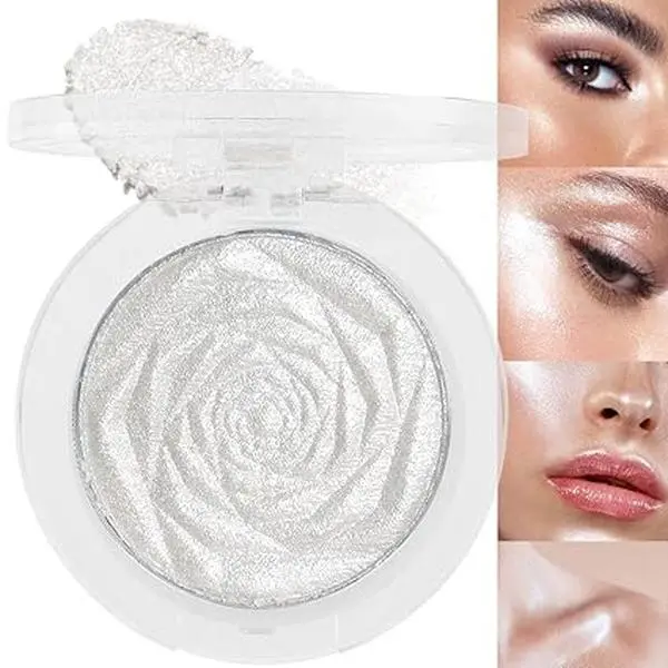 Pearl White Silver Face Highlighter Makeup, White Shimmer Glitter Diamond Sparkly Highlighters Makeup Eyeshadow Palette Powder for Face Body Cheek Skin, inner Corner Eye Highlighter Make up