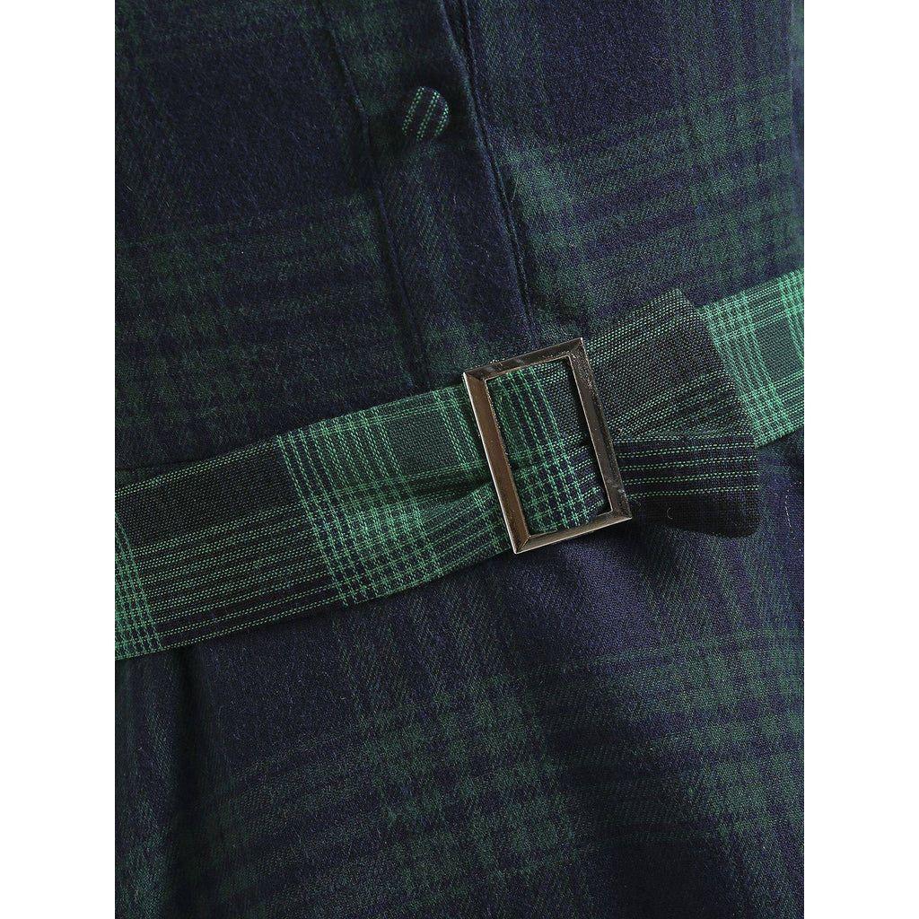 Retro Stage 1950S Green Plaid Short Sleeve Shirt Dress with Cinched Waist & Flared Skirt for Casual Outings & Dates - Classic Look & Comfortable Fit Womenswear Collared Shortsleeve Summer Basic Minimalist Vintage Girly Clothes Suits Gamis Fitted