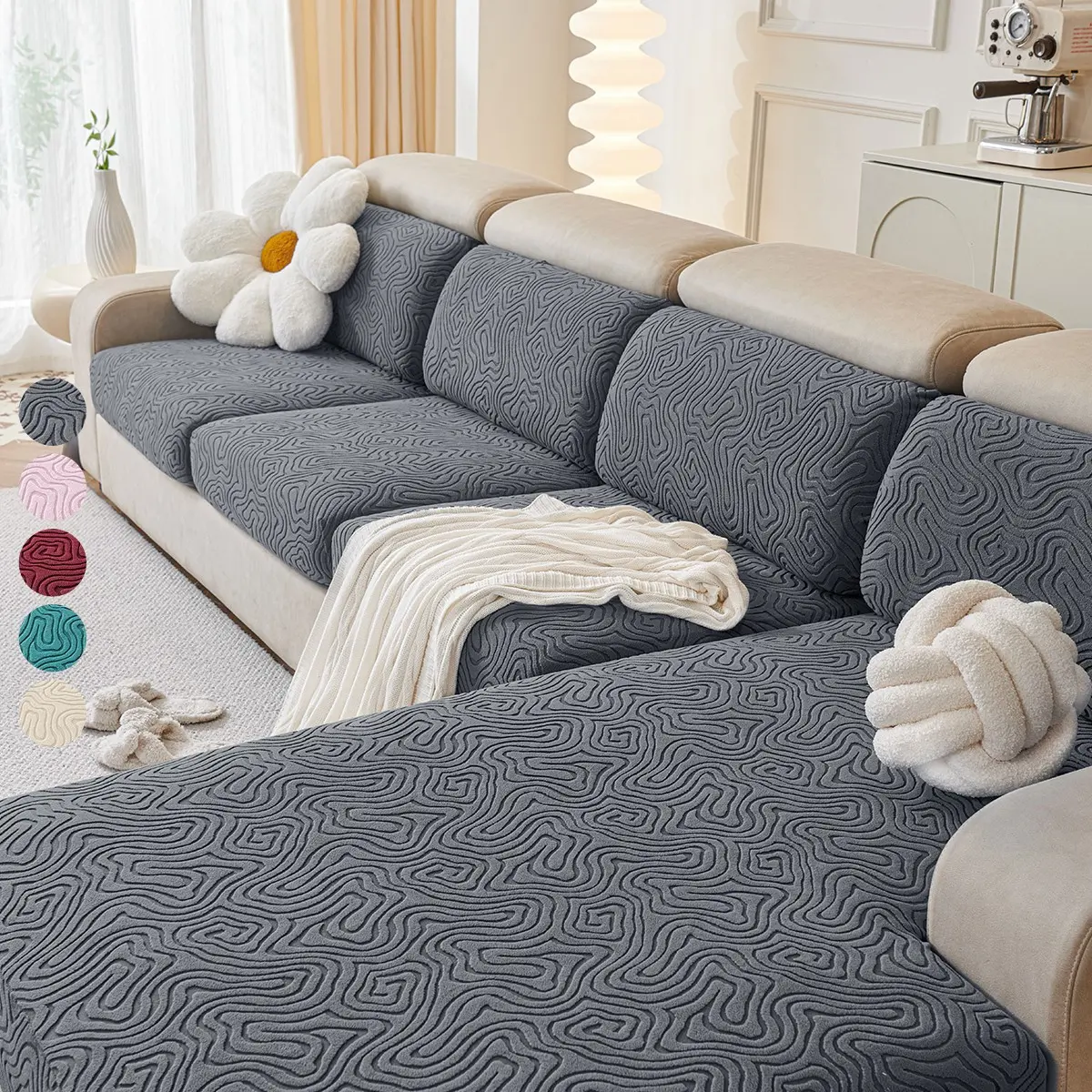 Striped Jacquard Sofa Cushion Cover, Luxurious Soft Elastic Sofa Slipcover Furniture Protector, Comfortable Durable Stretch Sofa Sleeve, Jacquard Couch Covers, Multiple Sizes Available