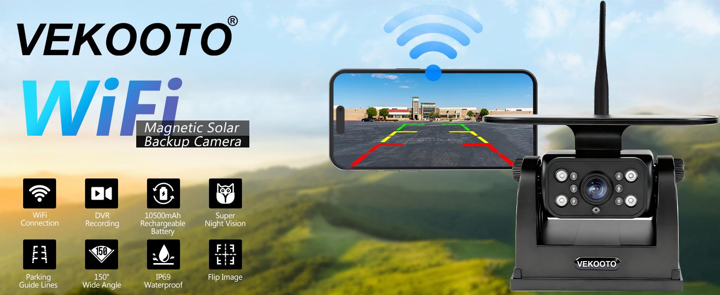 VEKOOTO MZ6 WiFi Magnetic Solar Backup Camera 10500mAh Rechargeable Battery Wireless for Truck RV Trailer Car Easy Hitching Gooseneck Horse Boat Travel Trailer Fifth Wheels RV Camper Reverse for iPhone iPad Android Metal Digital Mount Safety Waterproof Ou VEKOOTO MZ6 WiFi Magnetic Solar Backup Camera 10500mAh Rechargeable Battery Wireless for Truck RV Trailer Car Easy Hitching Gooseneck Horse Boat Travel Trailer Fifth Wheels RV Camper Reverse for iPhone iPad Android Metal Digital Mount Safety Waterproof Ou