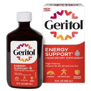 Geritol Liquid Vitamin and Iron Supplement, Energy Support, Contains High Potency B-Vitamins and Iron, Pleasant Tasting, Easy to Swallow, No Artificial Sweeteners, Non-GMO, 12 Oz