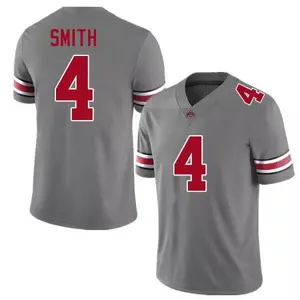 Ohio Smith #4 Grey - Red number College Print Football Jersey _ 2025 Game Day Sports Shirt _ Breathable Athletic Top for Fans & Players