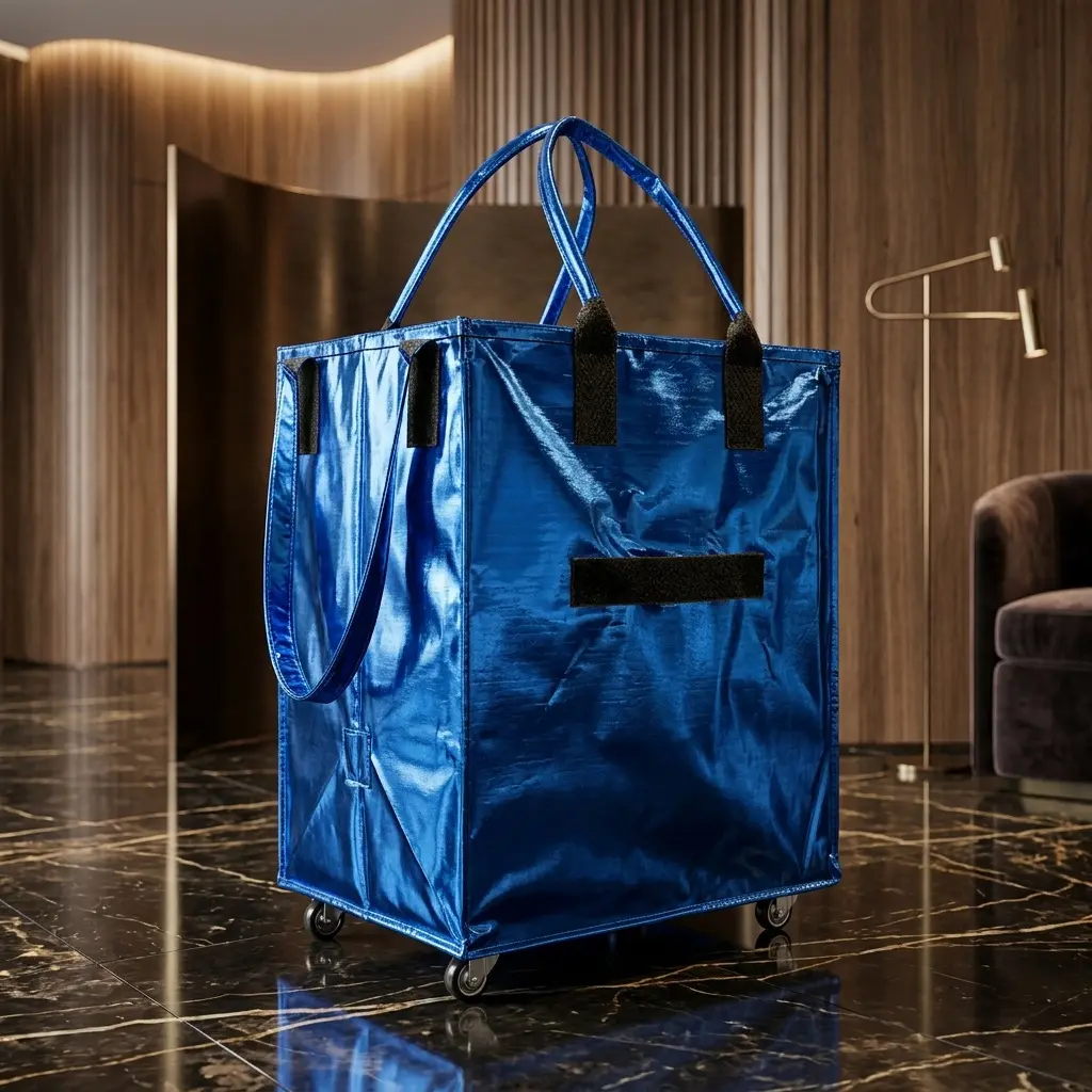 Unisex Foldable Rolling Grocery Trolley Bag - Silent Wheels, Waterproof Aluminum Removable Base, Large-Capacity Casual Reusable Shopping Bag