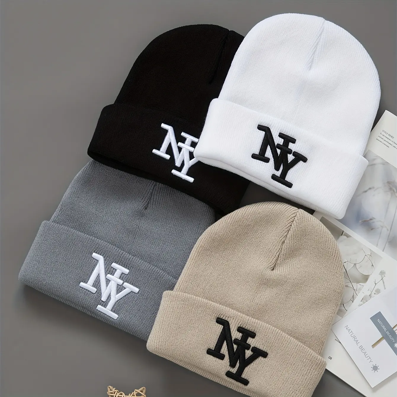 Unisex 2-Pack Winter Beanie Hats - Solid Color Knit Polyester Warm Outdoor Caps, Hand Washable, Fashionable Daily Casual Wear, Snapback (Beanies for Women), Knit Polyester Hats Black Hats