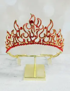 Flame of Fire Crown Holy Fire Tiara Purple Crystal Rhinestone Gold-plated Handcrafted for Special Occasions