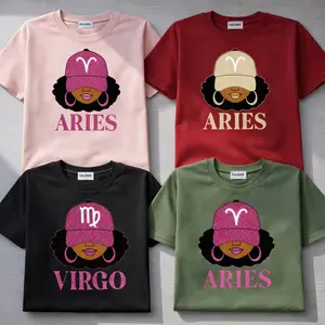 [Full 12 Zodiac] Zodiac Vibes T-shirt – Afro Woman Astrology Sign Pullover with Sparkly Hat Graphic, Unisex Horoscope Crewneck Gift for Aries, Virgo & Zodiac Lovers, Trendy Aesthetic Sweater