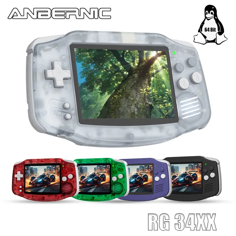 ANBERNIC RG34XX 64Bit Retro Handheld Games Console, 3.4-inch IPS HD Screen, 3500mAh Rechargeable Portable Console, TV-Connect Support, Indigo Device for Portable Digital Travel Games, Handheld Games Consoles