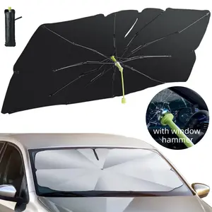 54" x 30" inches 2 in 1 Car Windshield Sun Shade Cover Umbrella With Safe Hammer, Foldable Car Umbrella Sunshade for Summer, Universal for Cars SUVs For BMW Chevy Ford Honda Jeep Nissan Toyota Mercedes-Benz Hyundai VW Buick LEXUS MAZDA Kia Acura Tesla