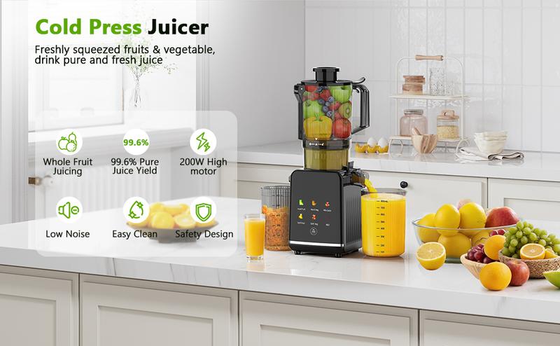 COWSAR Cold Press Juicer, 4.35" Large Feed Chute Electric Juicer Machine High Juice Yield Slow Masticating Juicer for Whole Vegetables & Fruits, Easy Assemble & Cleaning